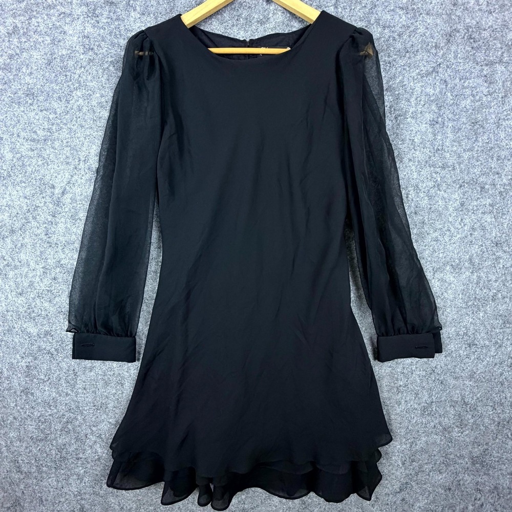Vintage Hampton Nites Midi Dress Womens 10 Black Ruffle Hem Whimsy Goth Witchy